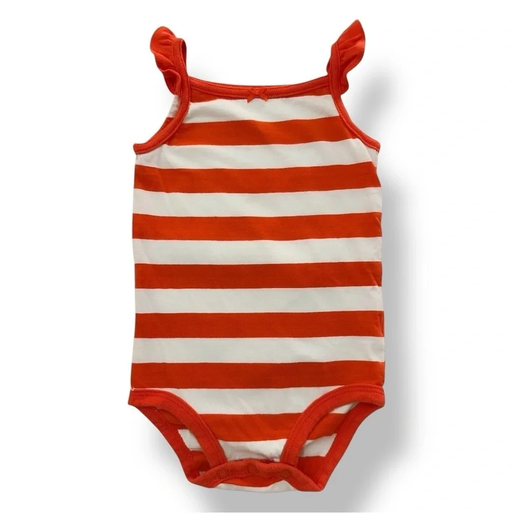 Carter’s | Candy Stripe Ruffle Rompers (9 mos) ♥️🩷🧡 - Picture 4 of 5